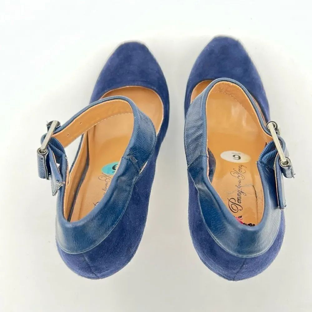 Penny Loves Kenny Royal Blue Faux Suede Shoes Sz 6 Womens Strap Heels Platform - Picture 7 of 7